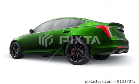 Green premium business sedan car in a sports configuration on a white background. 3d rendering. 91037872