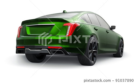 Green premium business sedan car in a sports configuration on a white background. 3d rendering. 91037890