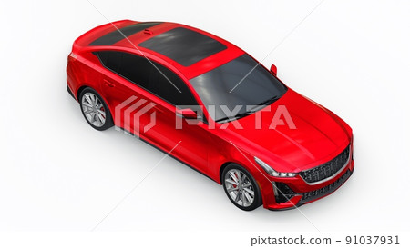 Red premium business sedan car in a sports configuration on a white background. 3d rendering. 91037931