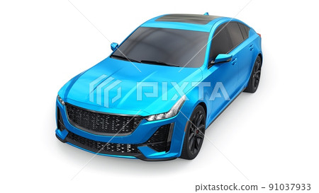 Blue premium business sedan car in a sports configuration on a white background. 3d rendering. 91037933