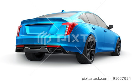 Blue premium business sedan car in a sports configuration on a white background. 3d rendering. Blue premium business sedan car in a sports configuration on a white background. 3d rendering. 91037934