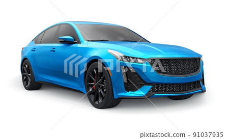 Blue premium business sedan car in a sports configuration on a white background. 3d rendering. Blue premium business sedan car in a sports configuration on a white background. 3d rendering. 91037935