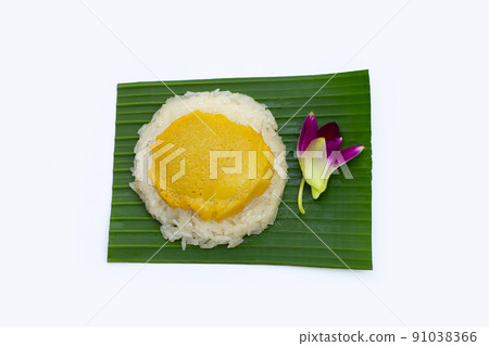 Thai dessert, Sweet sticky rice with egg custard Thai dessert, Sweet sticky rice with egg custard 91038366