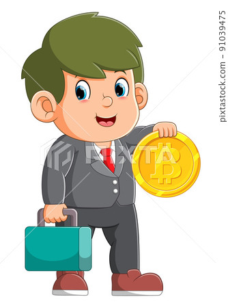 The office boy is bringing the bitcoin and his bag The office boy is bringing the bitcoin and his bag 91039475