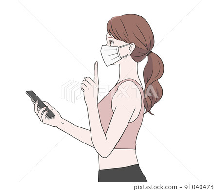 一位戴著面具、拿著智能手機並用手指指著的體育教練 91040473
