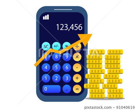 Calculator and smartphone Money and arrow up Business illustrations that increase sales 91040619