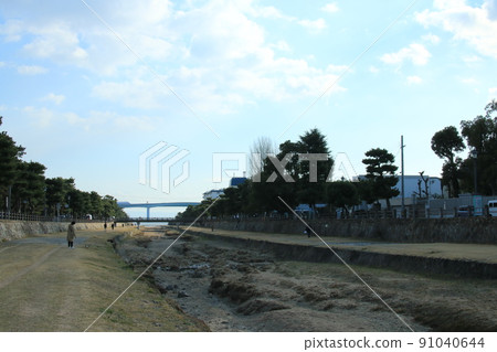 流經日本街頭的河流風光:兵庫縣蘆屋市蘆屋河上的一排松樹 流經日本街頭的河流風光:兵庫縣蘆屋市蘆屋河上的一排松樹 91040644