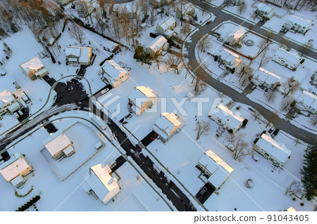 A spectacular aerial view of my hometown after snowfall a severe winter A spectacular aerial view of my hometown after snowfall a severe winter 91043405