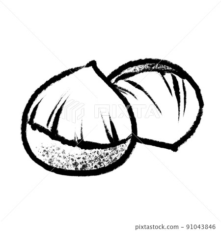 Simple brush-style line drawing illustration of overlapping chestnuts 91043846