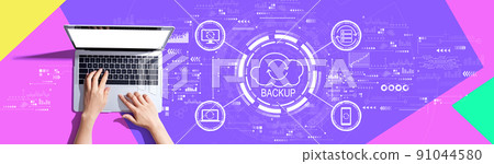 Backup concept with person using a laptop 91044580