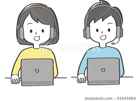 Men and women set to play PC games Men and women set to play PC games 91045069
