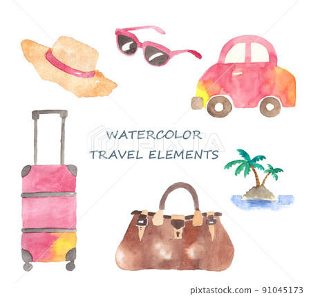 Travel illustration material collection hand-painted watercolor 91045173