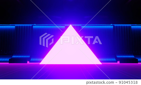 3d render of flash neon and light glowing on dark scene. Speed light moving lines. 3d render of flash neon and light glowing on dark scene. Speed light moving lines. 91045318
