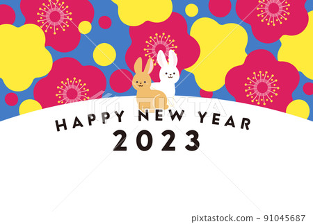 2023年新年賀卡設計插圖梅兔兔年水平構圖 2023年新年賀卡設計插圖梅兔兔年水平構圖 91045687