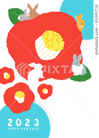 2023年新年賀卡設計插圖山茶花和兔年兔年垂直構圖 2023年新年賀卡設計插圖山茶花和兔年兔年垂直構圖 91045716