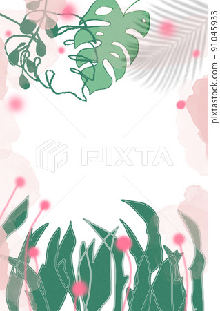 Foliage invitation card template design, Monstera and tropical on white. green and pink tones lush leaves Foliage invitation card template design, Monstera and tropical on white. green and pink tones lush leaves 91045933