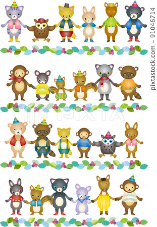 手牽手的各種動物 91046714