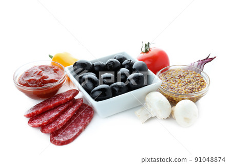 Concept of cooking pizza isolated on white background Concept of cooking pizza isolated on white background 91048874