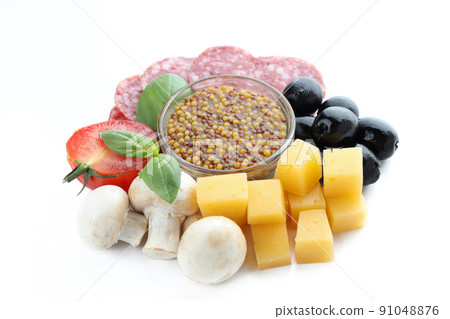 Concept of cooking pizza isolated on white background 91048876