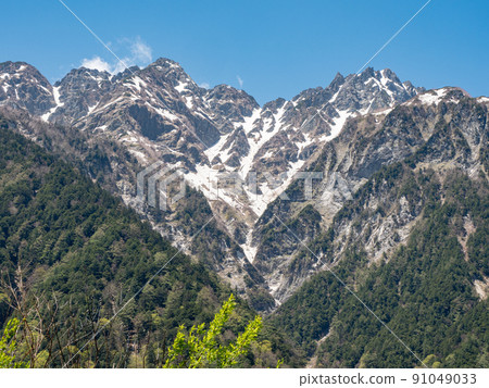 Kamikochi: Mt. Hotaka in front of the remaining snow from the vicinity of Tokusawa 91049033