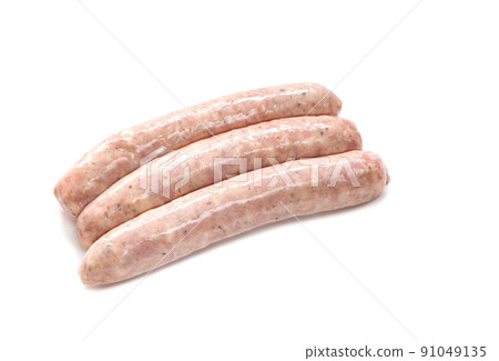 Coarse ground wiener sausage before cooking, pork [white background] 91049135