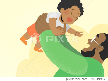 Happy father's day banner wallpaper with calligraphy text showing afro american father holding his young son child in his arms Happy father's day banner wallpaper with calligraphy text showing afro american father holding his young son child in his arms 91049937