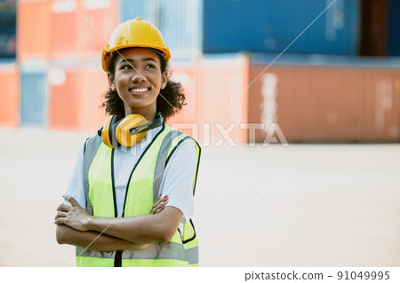 portrait black teen girl cargo staff worker smart confident happy smile good welfare portrait black teen girl cargo staff worker smart confident happy smile good welfare 91049995