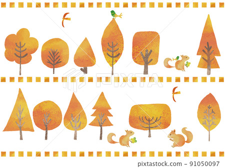 水彩風格秋季樹木和松鼠 & 鳥集 水彩風格秋季樹木和松鼠 & 鳥集 91050097