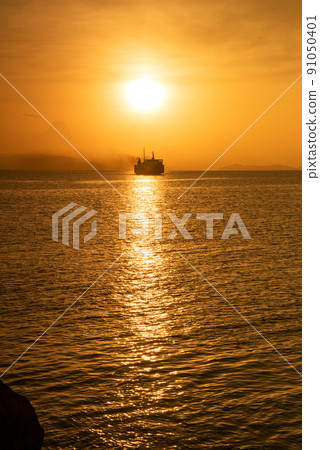 Travel cruise ship on ocean sea sunset in holiday Travel cruise ship on ocean sea sunset in holiday 91050401