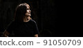 asian woman with charming smiling on black background. 91050709