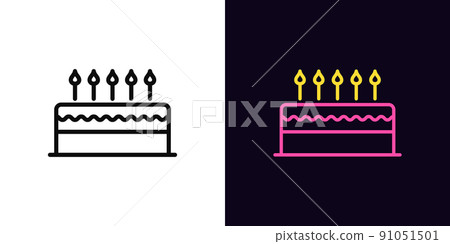 Outline cake icon, with editable stroke. Cake with burning candles, birthday and dessert pictogram. Confectionery and cake shop Outline cake icon, with editable stroke. Cake with burning candles, birthday and dessert pictogram. Confectionery and cake shop 91051501