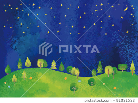 水彩風格夜空和山景框架 91051558