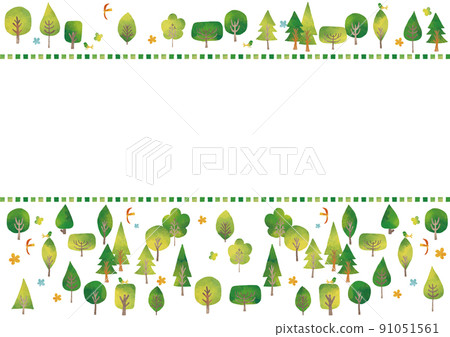 Watercolor style trees, birds and square frame 91051561