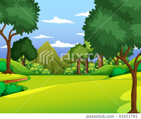 Nature scene with trees and fields Nature scene with trees and fields 91051791