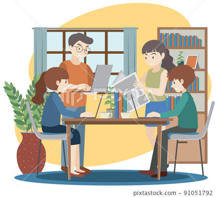 People working on laptop at home 91051792