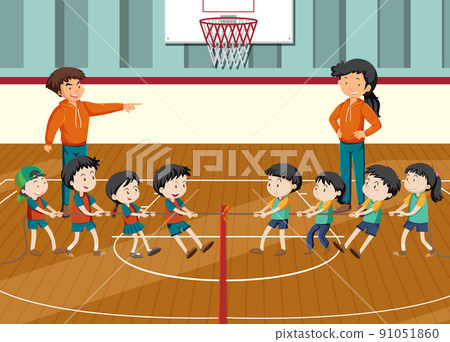 Children playing tug of war game 91051860