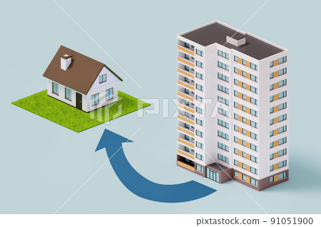 Relocation from apartment building to cottage concept Relocation from apartment building to cottage concept 91051900