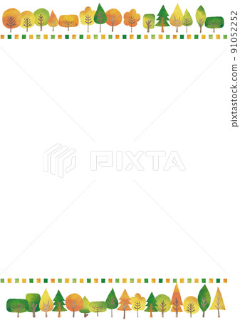 水彩風格秋季樹木和方形框架 水彩風格秋季樹木和方形框架 91052252