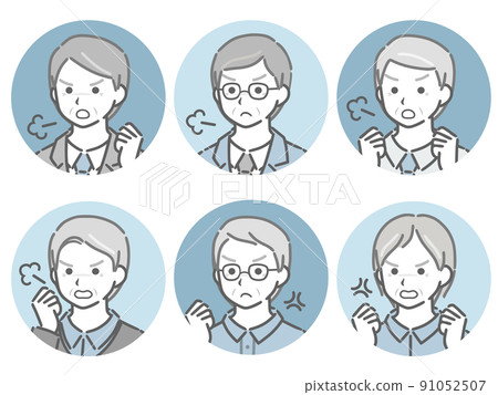 Diagonal circle icon set for angry elderly men 91052507