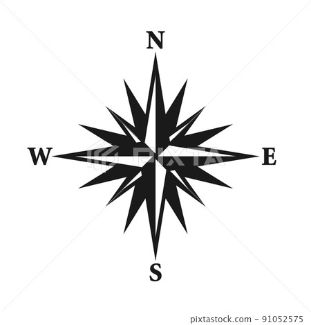 Vintage marine wind rose, nautical chart. Monochrome navigational compass with cardinal directions of North, East, South, West. Geographical position, cartography and navigation. Vector illustration. 91052575