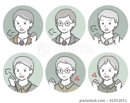Diagonal circle icon set for angry elderly men Diagonal circle icon set for angry elderly men 91052651