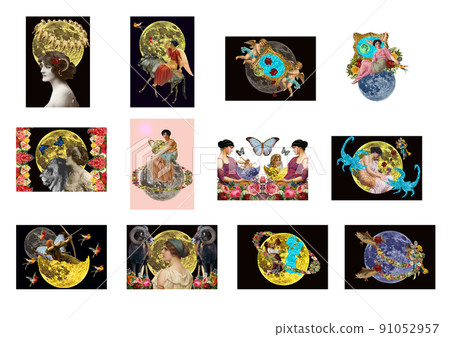 Vintage collage 12 constellation set 91052957