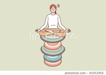 Woman meditate sitting on rocks Woman meditate sitting on rocks 91052958