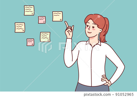 Businesswoman prioritize to do list on notes Businesswoman prioritize to do list on notes 91052965