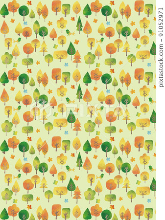 Watercolor style autumn leaves trees, flowers and bird patterns 91052971