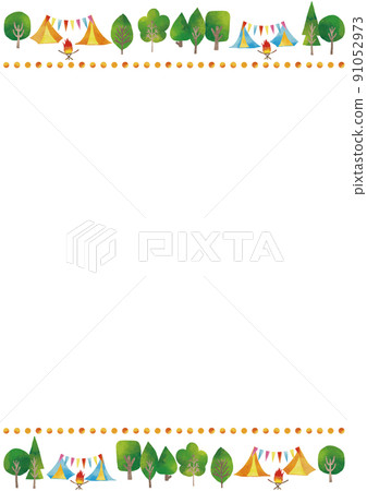水彩風格樹木和野營景觀框架 91052973