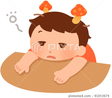 A boy with a mushroom on his head A boy with a mushroom on his head 91053674