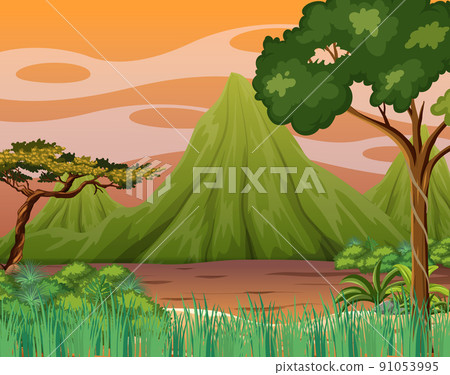 Prehistoric forest scene background Prehistoric forest scene background 91053995