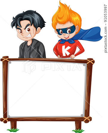 Board template with happy kids Board template with happy kids 91053997