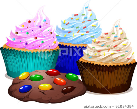Cream cupcake and chocolate cookies 91054394